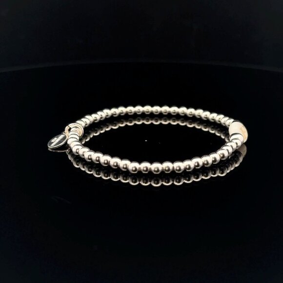 925 Sterling Silver Beaded Stretch Stacking Bracelet MOP Letter Initial H - Picture 6 of 6